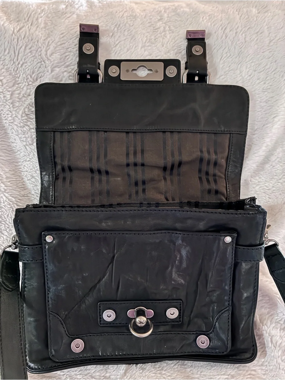 Frye Black Leather Messenger Satchel with Silver Hardware - Picture 3 of 4